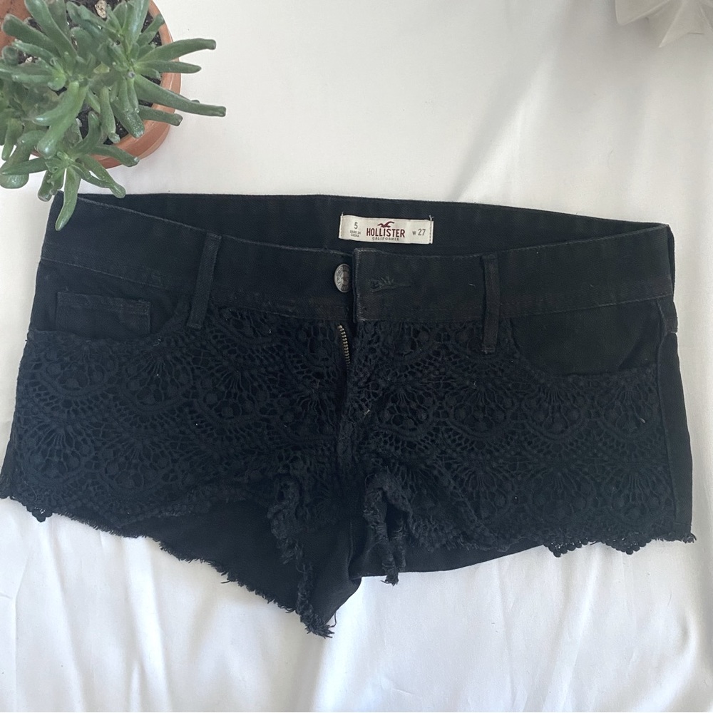 Hollister Lace Front Black Denim Shorts